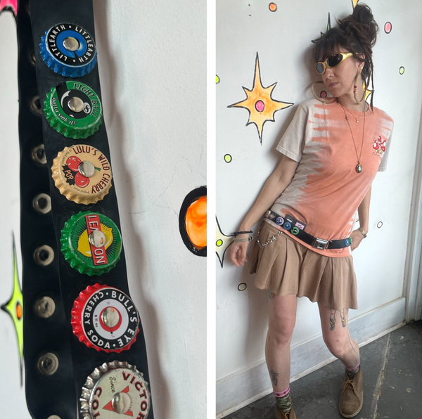 Retro Bottle Cap Belt Cyber Grunge Emo Punk Y2K Recycled Seat Belt Belt