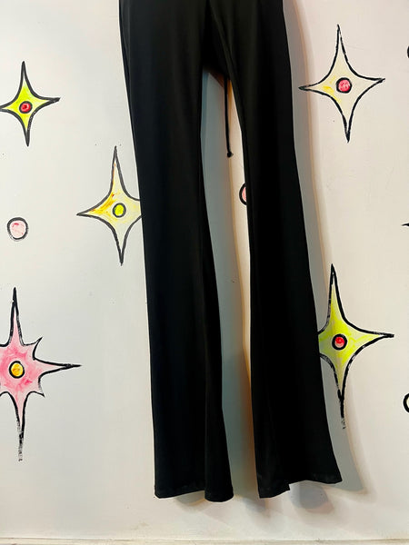 Y2K Black Cut-Out Slinky Disco Glam Flare Jumpsuit - Sexy Cat Suit - XS