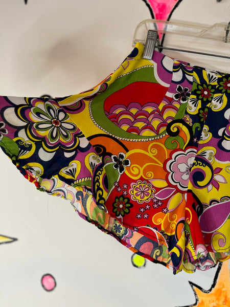 Y2K does 60s Groovy Psychedelic Mod GoGo Rainbow Micro Shorts XS Retro Clubwear