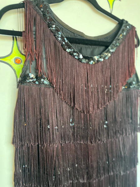Vintage Black Fringe Flapper GoGo Western Mini Party Dress 60s Mod Style, Size S
