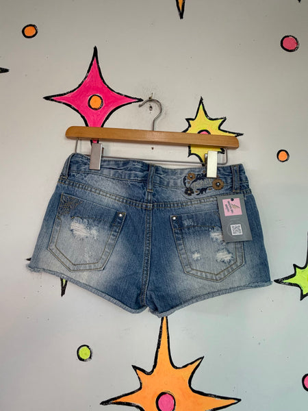 Y2K Bongo Denim Cut Off Shorts McBling Low Rise Distressed Jean Shorts - M