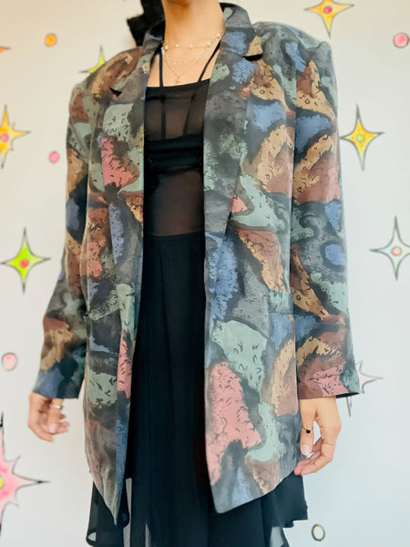 80s 90s Silk Abstract Wearable Art Whimsy Goth Grunge Blazer - Carol Horn - S