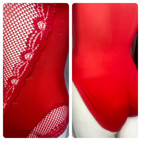 Vintage | Red Sexy Devil Vampire Goth Lace Teddy Lingerie Bodysuit | Size XS