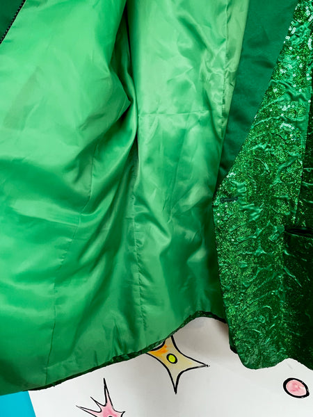 Vintage Metallic Green Glitter Disco Mens Tuxedo Smoking Jacket Sequin Blazer 3X
