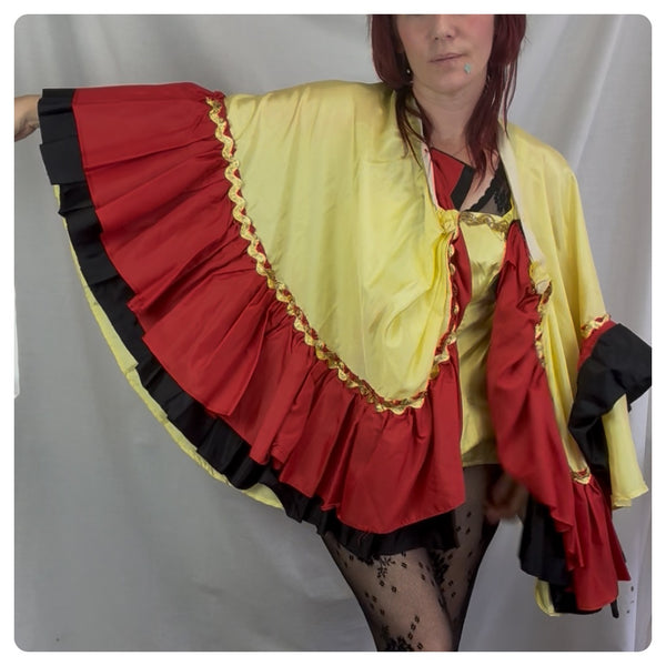 Vintage 2 Pc Clown Circus Dance Showgirl Costume Sequin Leotard + Skirt Cape - S