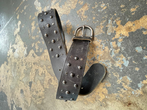 Brown Studded Leather Belt Western Boho Grunge Statement Belt 34-35"