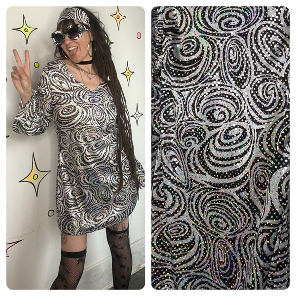 60s Style Psychedelic Gogo Mini Dress Groovy Mod Bell Sleeve 70s Disco M