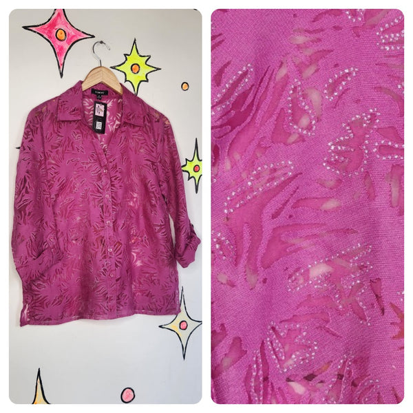 Vintage Y2K | Pink Grunge Fairy Coquette Glitter Sheer Layering Top Blouse | M