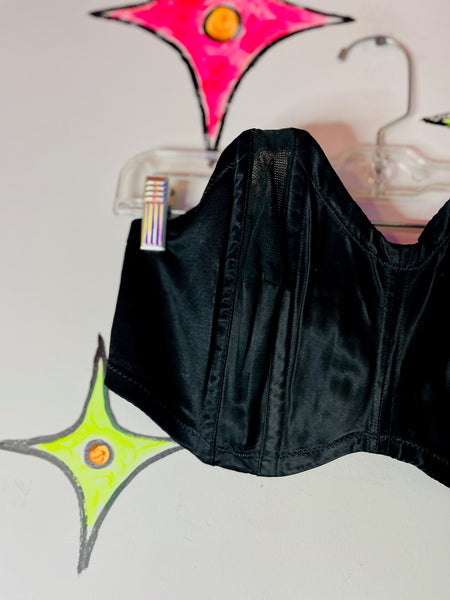 1940 50s Strapless Boned Bullet Bra Vintage Black Pin-Up Lingerie Bustier 34 B - C