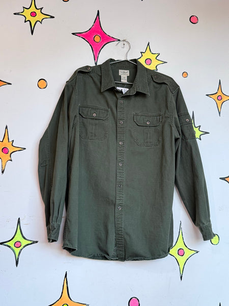 Vintage L.L.Bean Army Green Utility Shirt Military Surplus Wasteland Outdoor XL