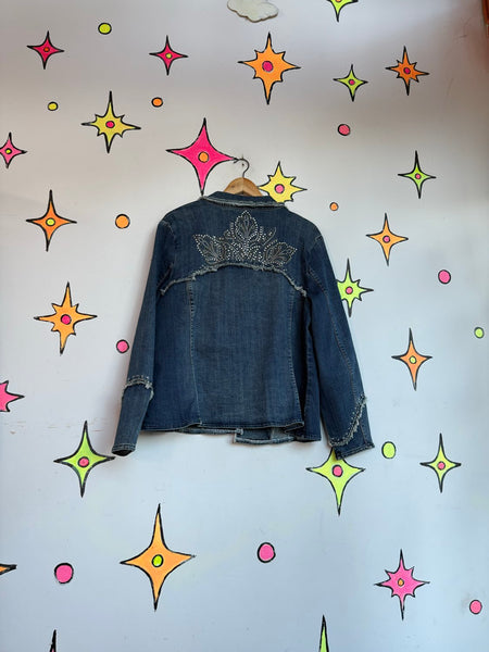 Studded Denim Western Blazer | Frayed Cowgirl Rodeo Jacket Oversized XL
