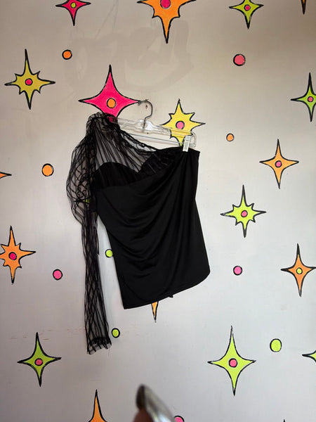 Black Lace Blouse Sheer Romantic Goth Top Asymmetrical Gothic Fairy XL
