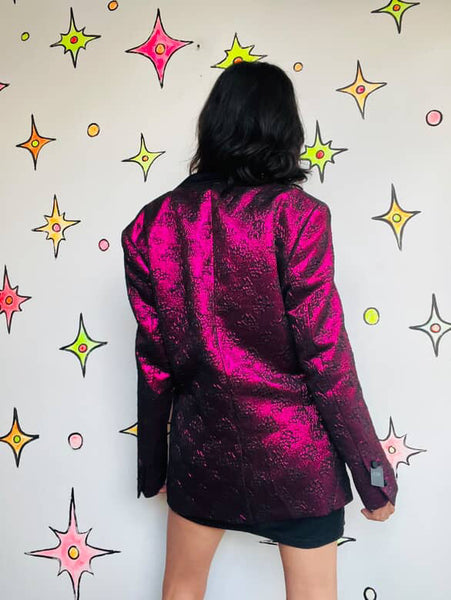 Vintage Metallic Pink Men's Tuxedo Smoking Jacket Retro Glam 80s Blazer - 40R