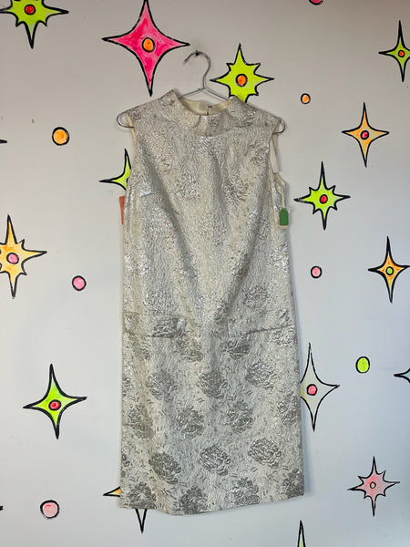 Vintage 60s White Metallic Wiggle Dress - Party Mini Cocktail Dress - NWT M/L