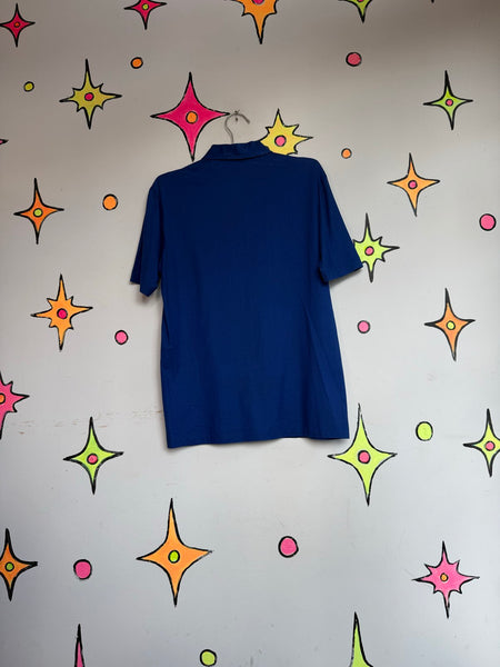 1970s 80s Jack Nicklaus Polo Blue Dagger Collar Retro Golf Shirt Men Preppy M