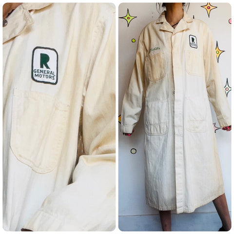 1940s 50s White Mechanic Shop Coat Vintage Grunge Workwear | General Motors