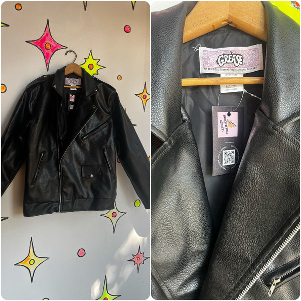 Grease T Birds | Black Faux Leather Jacket 50s Biker Rockabilly Greaser | Size M