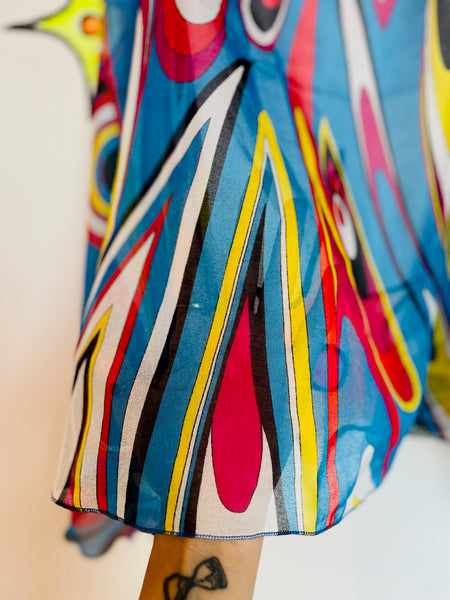 Vintage Rainbow Psychedelic Op Art Sheer Scarf 60s 70s Style Groovy Mod Festival