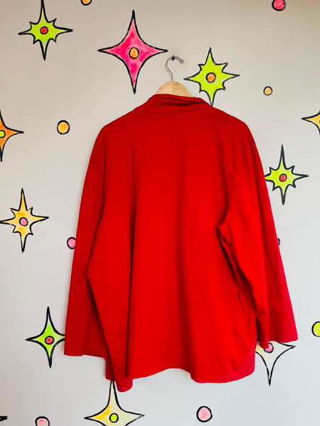 Vintage 80s Cherry Red Christmas Holiday Party Blazer - Glam Bedazzled - XL+