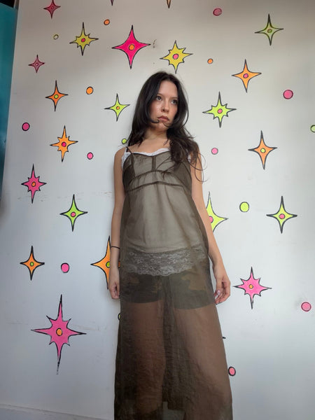 Olive Green Sheer Slip Dress Fairy Grunge Ethereal Avant Garde Y2K XS