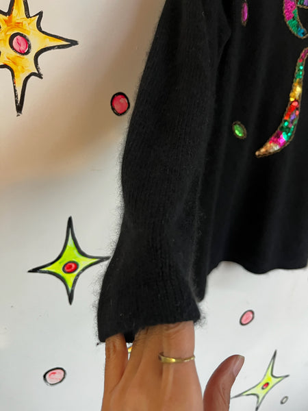 Vintage 80s Rainbow Embellished Christmas Sweater Sequin Beaded Holiday Party L