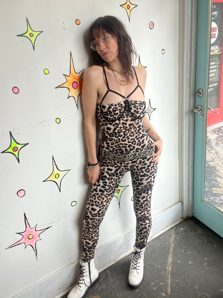 Leopard Print Catsuit Stretch Vixen Bodysuit Catwoman Cosplay Glam S
