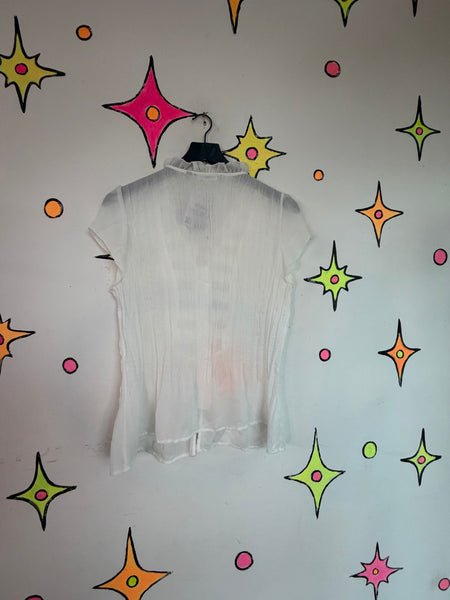 Vintage Y2K Sheer Ruffle Romantic Poet Blouse Edwardian Boho Fairy Top L
