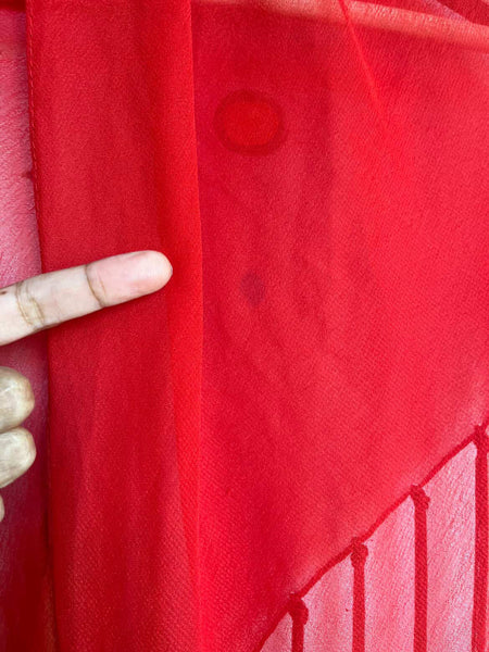 Vintage Red Sheer Fringe Shawl Wrap | Boho Grunge Witchy Goth Western