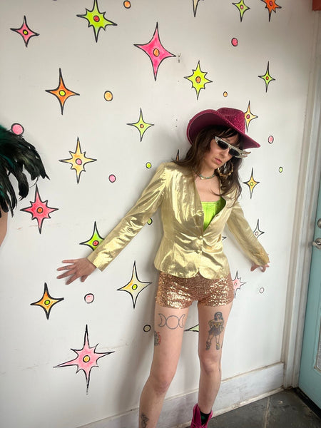 Vintage 70s/80s Metallic Gold Lame Glam Party Blazer - S/M