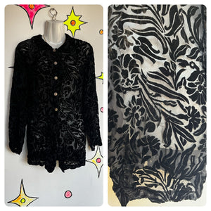 Vintage 90s Y2K | Black Fairy Grunge Whimsy Goth Velvet Burnout Blouse Top | M