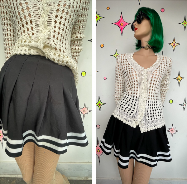 Black Pleated Cheer Skirt | Emo Mall Goth Dark Academia Mini Skirt XS/S