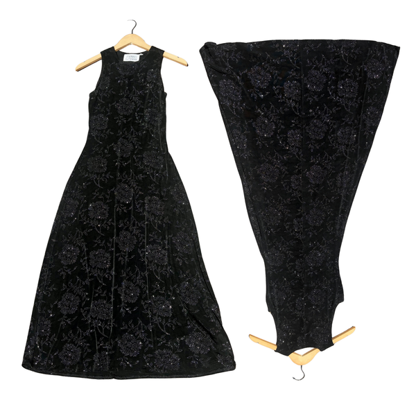 Vintage 90s Whimsigoth Glitter Dress Black Sparkle Goth Fairy Maxi Dress - S