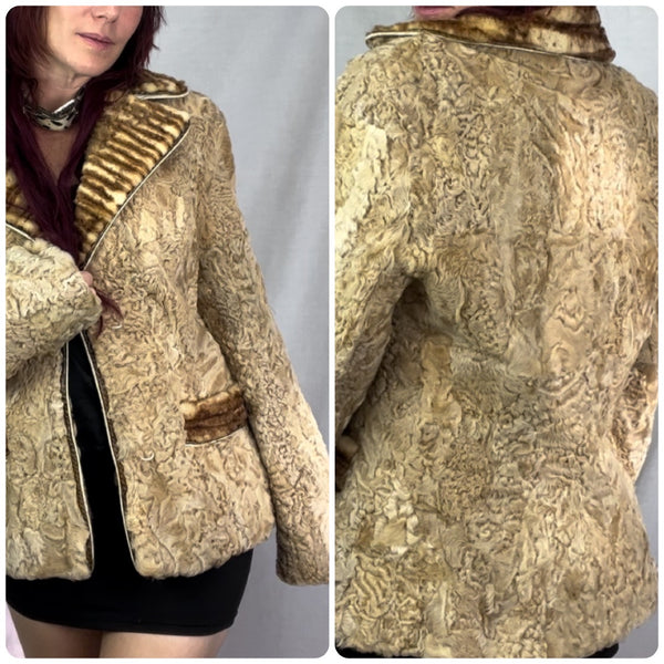Vintage 70s | Boho Penny Lane Glam Persian Lamb Fur Trim Coat | Penny Lane | M
