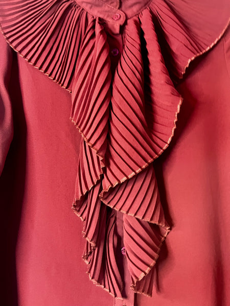 Vintage Y2K Burgundy Romantic Ruffled Victorian Revival Goth Secretary Blouse S