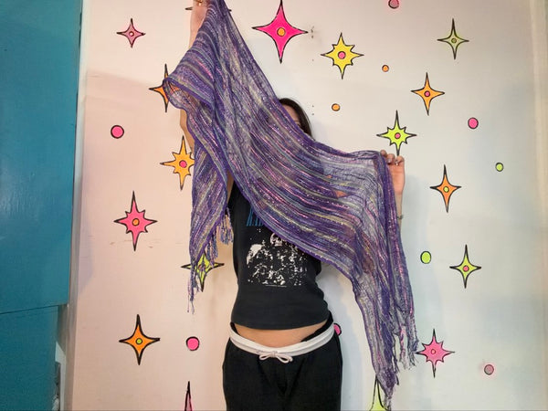 Y2K Purple Metallic Scarf | Fairycore Shabby Chic Boho Wrap