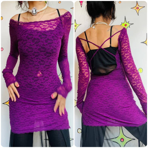 Vintage Y2K | Victoria's Secret Purple Lace Fairy Grunge Mini Slip Dress | XS
