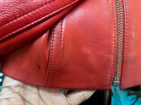 Y2K Cherry Red Leather Jacket - Indie Sleaze Glam Rock Moto Style - Size M