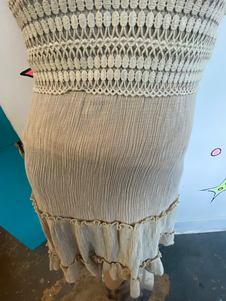 White Crochet Mini Dress Fairy Whimsy Boho Grunge Festival Dress Western XS