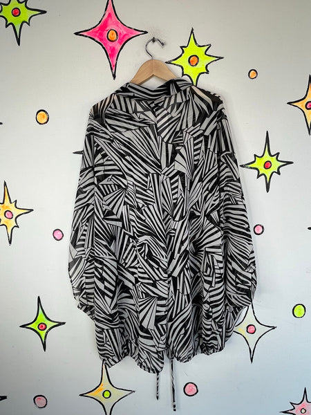 Nicole Miller Sheer Op Art Blouse Avant Garde Black White Statement Top Y2K L