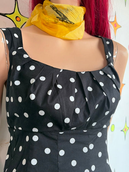 80s 90s Black & White Polka Dot Dress Retro 50s Rockabilly Pin Up Preppy Goth 8