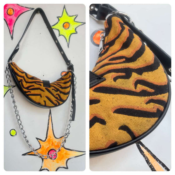 Y2K | Fairy Grunge | Tiger Print Mini Shoulder Bag w/ Chain Strap Harware