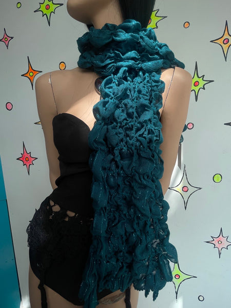 Y2K Teal Sparkle Scrunch Scarf | Cabbagecore Fairy Grunge Textured Wrap