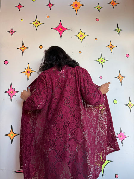 Merlot Lace Duster Romantic Goth Lace Cardigan Kimono Vamp Layering Piece M/L