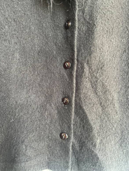 Vintage 90s Black Fuzzy Cardigan with Feather Trim Collar - Grunge Goth Glam - S