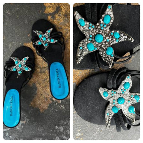Ramon Tenza | Aqua Mermaid Starfish Siren Slip on Stilettos Sandals | Size 8