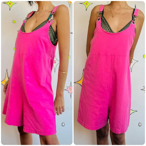 Vintage Totally 80s 90s Hot Pink Retro Overalls Playsuit | Party Outfit | Size M