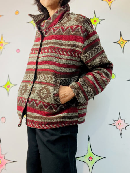 Vintage Southwestern Aztec Coat / Jacket – 90s Boho Tribal Style – Size M