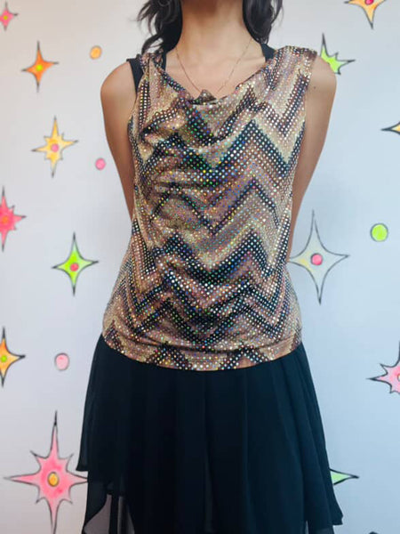 Y2K Op Art Fairy Grunge Cyber Op Art Top - Stretchy Indie Sleaze - Size M