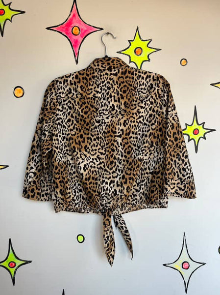 Vintage Y2K Leopard Print Crop Top Blouse | Mob Wife Boho Glam | Size 0