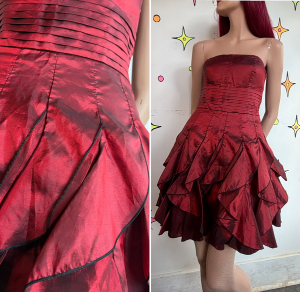 Y2K Red Iridescent Party Dress | Fairy Goth Coquette Glam Mini Dress Medium